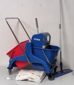 Preview: Stier Kunststoff-Reinigungswagen Set mit 4 Ersatz-Baumwollmopps